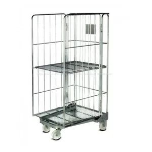 500kg Nestable Galvanized Foldable Steel Roll Cage Warehouse Trolley thumbnail-1