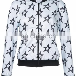 Star Mesh Long Sleeves Zip Up Women's Bomber Jacket thumbnail-2