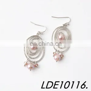 Lady Fashion Earring Freshwater Pearl Earrings Concentric Circle Silver Earrings thumbnail-1
