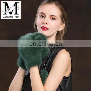 Lady Cute New Product Real Mink Fur Knitting Fingerless Gloves Fashion Fur Cuffs Gloves thumbnail-3