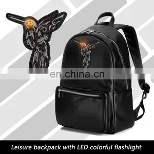 LED Flashlight PU Leather Soft Backpack School Bags for Teenagers thumbnail-5
