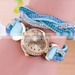 Crystal Woven Leather Bracelet Watch Golden Quartz Watch Leather Bracelets Women Leisure Leather Bracelet Watch Gifts for Her thumbnail-1