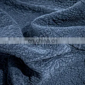 Oversized Microfiber Lightweight Blue Color Embossed Wavelet Pattern Quilt Set /bedding Sheet Sets thumbnail-5