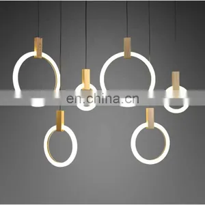 Nordic Indoor Lighting Modern Acrylic Round Ring LED Metal Light Pendant Lamp thumbnail-3