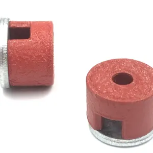Red Painted Cast AlNiCo Shallow Pot Magnet With Threaded Hole thumbnail-1