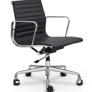 High End Eames Aluminium Group Computer Chair Leather Eames Office Middle Back Chair thumbnail-1