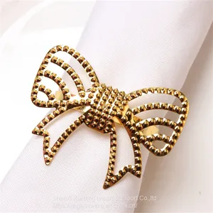 Plated Gold Bow Knot Rhinestone Napkin Ring For Festival's Table Decoration thumbnail-1