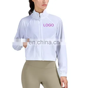 Custom Autumn&Winter Loose Gym Wear Crop Top Jacket Stand Collar Sports Full Zip Long Sleeve Workout Active Fitness Women Coat thumbnail-1