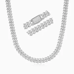 Shining Star Jewelry Silver 14mm Men VVS Moissanite Baguette Cuban Link Chain thumbnail-1