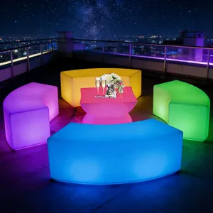 Rustic Plastic Led Cube Chair-Outdoor Rechargeable Modern Design Waterproof Garden Set With Table thumbnail-1