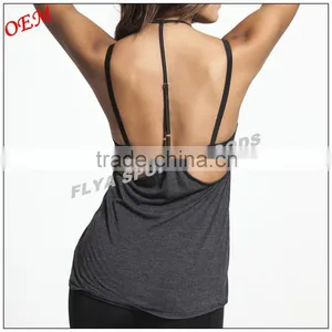 Wholesale Womens Top Quality Cotton Adjustable T-back Strap Gym Tank Top thumbnail-3