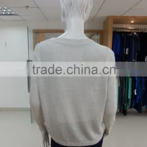 12GG 100% Merino Wool Plait Lurex and Sew Chiffon on Front Panel Plain Knitting Sweater Pullover Woman thumbnail-2