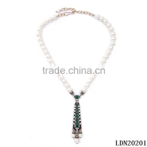 Personalized Sapphire Charm Pearl Chain Necklaces thumbnail-2