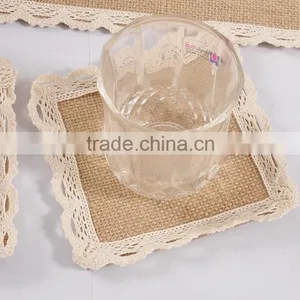 Square Crochet Coasters With Lace Trims,hot Burlap Fabric Crochet Doilies thumbnail-2