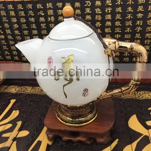Jade Spout White Glass Teapot thumbnail-4