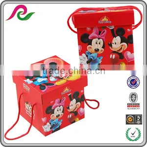 Red Folding Corrugated Paper Box With Micky Mouse Picture for Packing Gift thumbnail-3