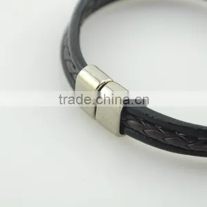 Factory Men Bangle Metal Black Leather Rope Bracelet thumbnail-3
