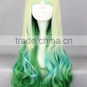 Costume Synthetic Crazy Color Kinky for Halloween Party Wig Yellow and Green Wig N413 thumbnail-1