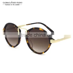 Gold Metal Bar Fashion Designer Sun Glasses Brand Unisex Honey Round Sunglasses With Polarized Lenses Lunette De Soleil 6605C thumbnail-1