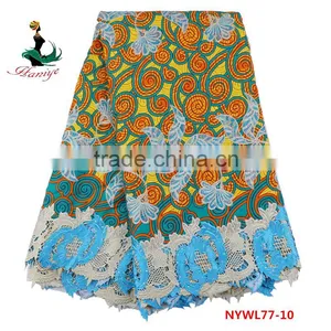 Haniye Wax With Lace Fabric Super Wax Print Fabrics With Guipure Embroidery Lace thumbnail-1
