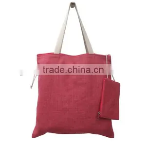 Drawstring Shopping Jute Bag With Strap Handle and Attached Coin Purse thumbnail-2