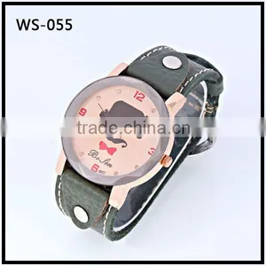 Mustache Womens 3 Hand Girl's Analog Beard Quartz Wrist Watch PU Leather thumbnail-1