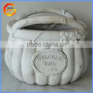 Customized Fiber Stone Garden Flower Planter Pot With Rust Metal Effect thumbnail-4