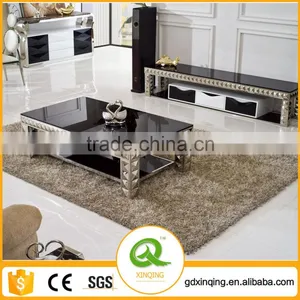 C338 Rectangle Diamond Marble Stainless Steel Coffee Table thumbnail-1