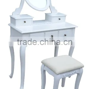 Wooden French Dressing Table With Mirror and 5 Drawers thumbnail-2