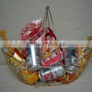 Gold Wire Fruit Storage Basket With Handle thumbnail-1