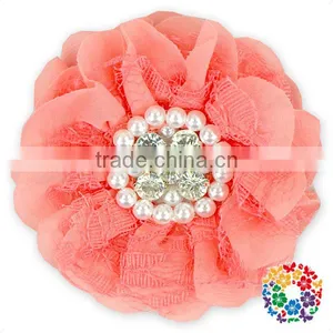 Aqua Chiffon Pearls Center Cheap Wholesale Artificial Flowers thumbnail-2