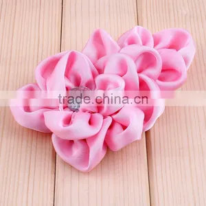 Handmade Satin Fabric Flower With Rhinestone Center for Kids Hair Accessories thumbnail-2