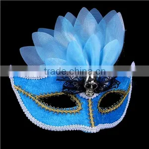 Indian Mask Long Chicken Tail Feather Ball Mask Blue Flower Mask for Sale 2016 thumbnail-1