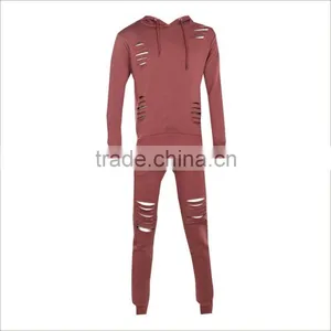 Guangzhou Factory Wholesale Cotton Broken Hole Fashion Tracksuit And Supply Custom Tracksuit thumbnail-1