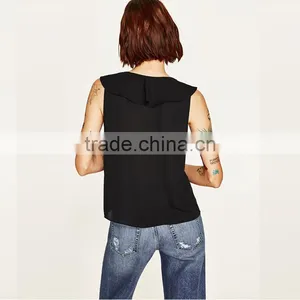 2017 HOT Ruffled in the Front and V-neck Ladies Chiffon Tank Top thumbnail-5