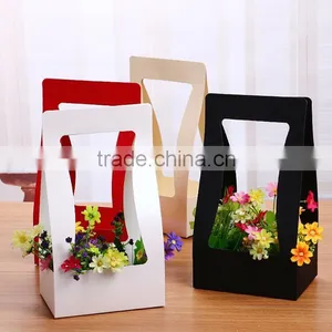 Portable Flower Gift Packaging Box Waterproof Paper Basket Box Case Potting Plants Gift Paking Home Decorations thumbnail-3