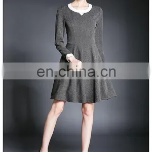 High Quality Long Sleeve Tweed Spring Dress Above Knee, Wholesale Dress Fashion thumbnail-4
