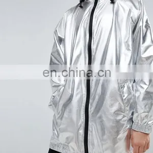 Wholesale Classic Outside Women Nylon Custom Plain Sliver Metallic Long Jacket thumbnail-4