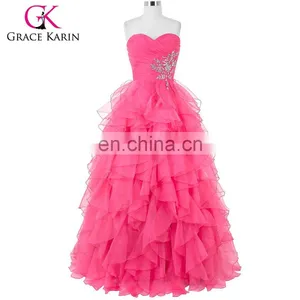Grace Karin Strapless Off Shoulder Organza Long Western Boutique Dresses CL3411-1 thumbnail-1
