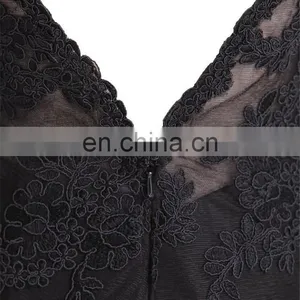 Sexy Sheer Neck Black Mermaid Prom Dresses Formal Occasions 2016 High Quality Appliqued Beaded Tulle Evening Dress Vestidos thumbnail-5