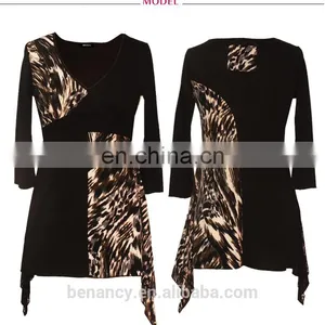 Latest Fashion Blouse Design High Neck Geometric Printed Patchwork Tunic Top thumbnail-5