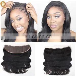 Queena 100% Human Hair Cheap Unprocessed Virgin Brazilian Body Wave Lace Frontals With Baby Hair thumbnail-1