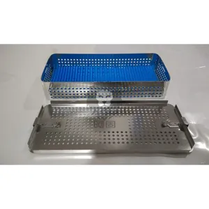 Instrument Sterilization Perforated Basket With Lid and Silicone Mats thumbnail-1