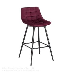 Upholstered Bar Chair High Leg Check Soft Fabric DB-R08 thumbnail-1