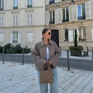 New Women's Retro Loose Casual Lapel Long Sleeved Single Breasted Woolen Jacket Jacket thumbnail-2