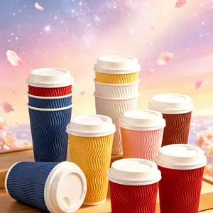 Eco-friendly Disposable Corrugated Hot Drink Cup for Cafe Takeaway thumbnail-1