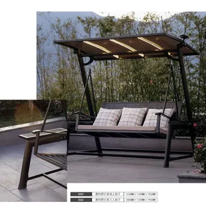 Solar LED Light Metal Outdoor Swing Chair With Sun Canopy, 2/3 Person Patio Glider Swing With Cup Holders & Storage Pocket for Garden, Villa Courtyard thumbnail-3