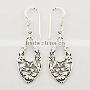 Sterling Silver Antiqued Relief Flower Earrings thumbnail-1