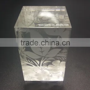 Custom Clear Acrylic Paperweight With Printed Frosted White Picture Pattern,tall Square Crystal Glass Block Desktop Decoration thumbnail-1
