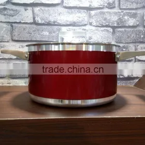 Red Aluminum Non-stick Saucepan Sauce Cooking Noodle Pasta Soup Pot With Glass Lid thumbnail-5